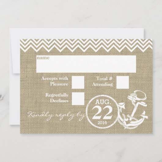 Nautical Anchor Chevron Wedding RSVP Kaart (Voorkant)