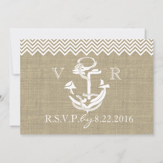 Nautical Anchor Chevron Wedding RSVP Kaart (Achterkant)