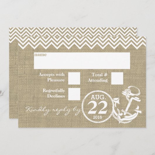 Nautical Anchor Chevron Wedding RSVP Kaart (Voorkant / Achterkant)