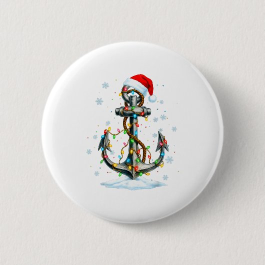 Nautical Anchor Christmas Lights Boating Sailor Ronde Button 5,7 Cm (Voorkant)