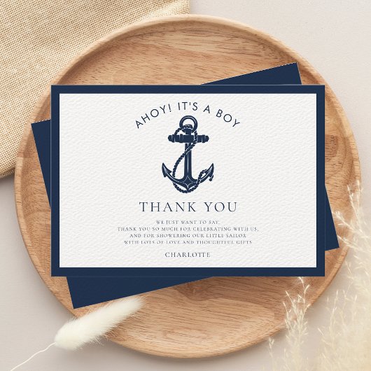 Nautical Anchor Coastal Boy Baby shower Bedankkaart