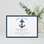 Nautical Anchor Coastal Boy Baby shower Bedankkaart (Staand voorkant)