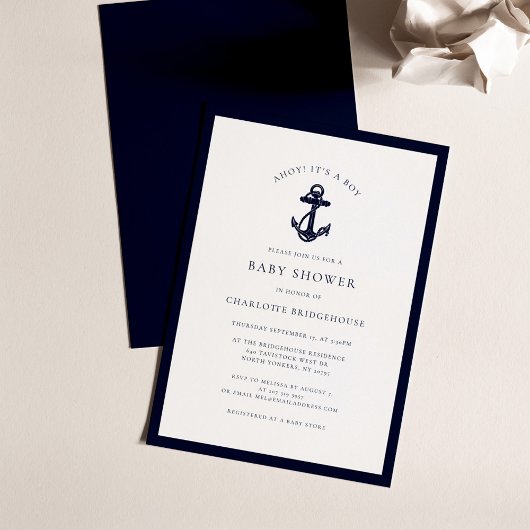 Nautical Anchor Coastal Boy Baby shower Kaart