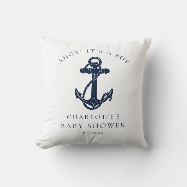 Nautical Anchor Coastal Boy Baby shower Kussen (Voorkant)