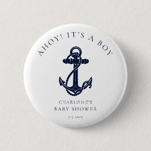 Nautical Anchor Coastal Boy Baby shower Ronde Button 5,7 Cm
