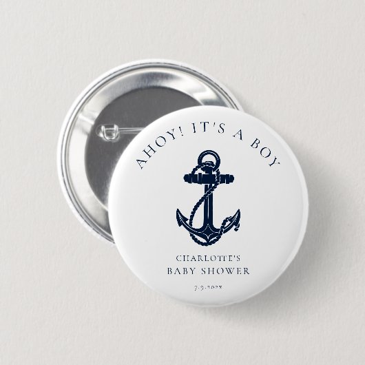 Nautical Anchor Coastal Boy Baby shower Ronde Button 5,7 Cm (Voorkant /achterkant)