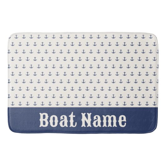 Nautical Anchor Coastal Stripes Marine Blauwe Crèm Badmat (Voorkant)
