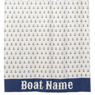 Nautical Anchor Coastal Stripes Marine Blauwe Crèm Douchegordijn