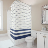 Nautical Anchor Coastal Stripes Marine Blauwe Crèm Douchegordijn (In situ)