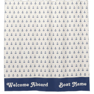 Nautical Anchor Coastal Stripes Marine Blauwe Crèm Douchegordijn