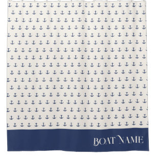 Nautical Anchor Coastal Stripes Marine Blauwe Crèm Douchegordijn