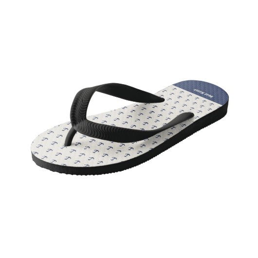 Nautical Anchor Coastal Stripes Marine Blauwe Crèm Kinder Teenslippers (Schuin)