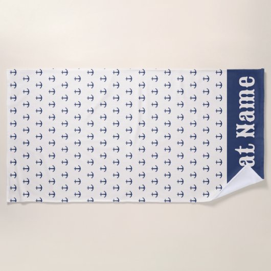 Nautical Anchor Coastal Stripes Marine Blauwe Crèm Strandlaken (Voorkant)