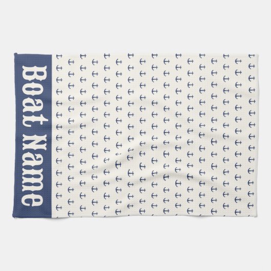 Nautical Anchor Coastal Stripes Marine Blauwe Crèm Theedoek (Horizontaal)