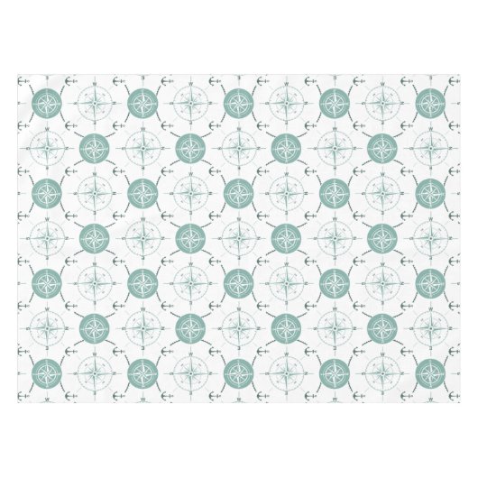 Nautical Anchor Compass zee groene witte oceaan Tafelkleed (Voorkant (Horizontaal))