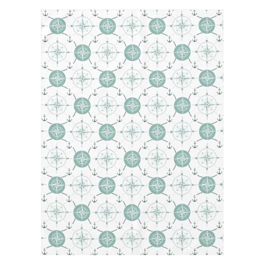 Nautical Anchor Compass zee groene witte oceaan Tafelkleed (Voorkant)