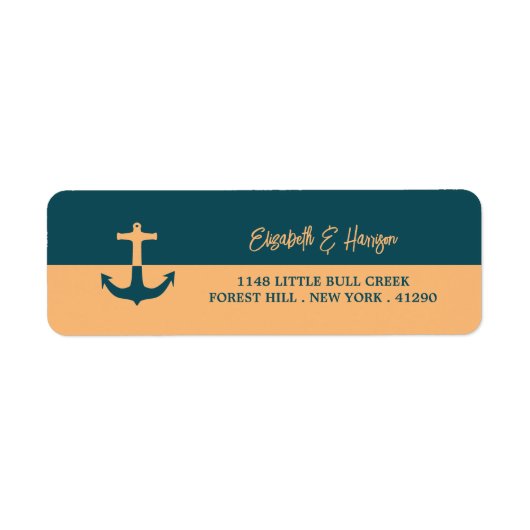 Nautical Anchor - Coral Blue - Beach Weddenschap Etiket (Voorkant)