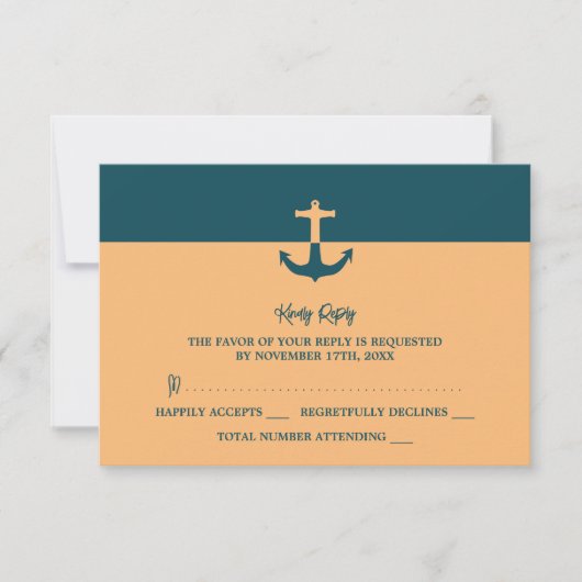 Nautical Anchor - Coral Blue - Beach Weddenschap RSVP Kaartje (Voorkant)