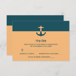 Nautical Anchor - Coral Blue - Beach Weddenschap RSVP Kaartje