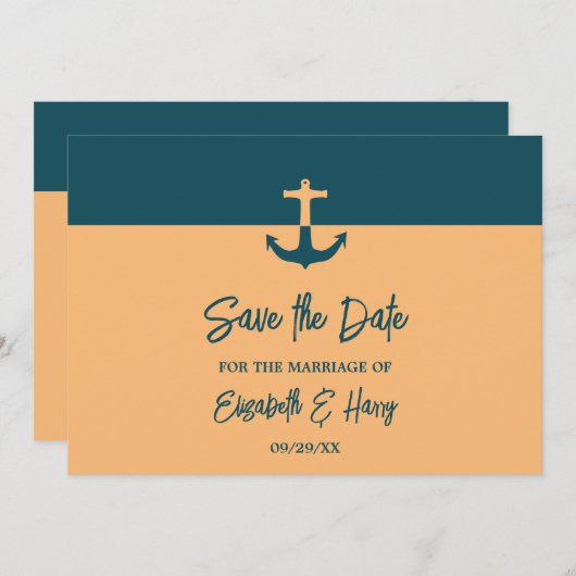 Nautical Anchor - Coral Blue - Beach Weddenschap Save The Date (Voorkant / Achterkant)