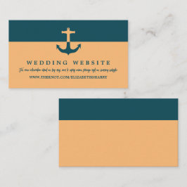 Nautical Anchor, Coral Blue, Beach Wedding Website Informatiekaartje