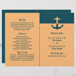 Nautical Anchor - Coral Blue - Wedding Programme