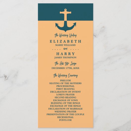 Nautical Anchor - Coral Blue - Wedding Programme Programmakaart (Voorkant)