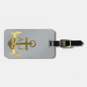 Nautical Anchor Cruise Vacation Metallic Monogram Bagagelabel (Voorkant horizontaal)