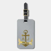 Nautical Anchor Cruise Vacation Metallic Monogram Bagagelabel (Voorkant verticaal)