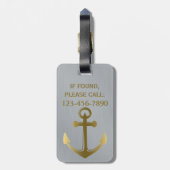 Nautical Anchor Cruise Vacation Metallic Monogram Bagagelabel (Achterkant verticaal)
