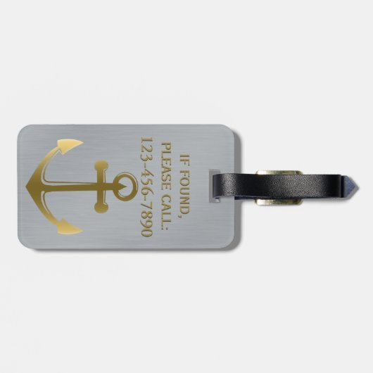 Nautical Anchor Cruise Vacation Metallic Monogram Bagagelabel (Achterkant horizontaal)