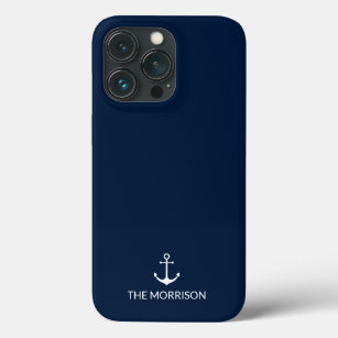 Nautical anchor Custom Boat Name marine blue white Case-Mate iPhone Case