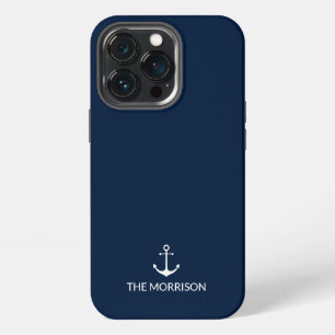 Nautical anchor Custom Boat Name marine blue white iPhone 13 Pro Hoesje