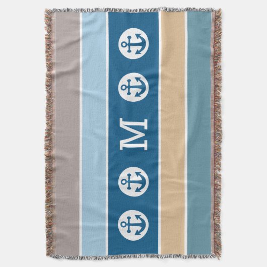 Nautical Anchor custom monogram goot deken (Voorkant Verticaal)