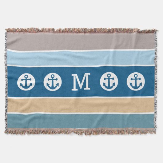 Nautical Anchor custom monogram goot deken (Voorkant)