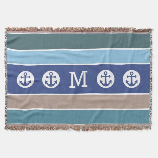 Nautical Anchor custom monogram goot deken (Voorkant)