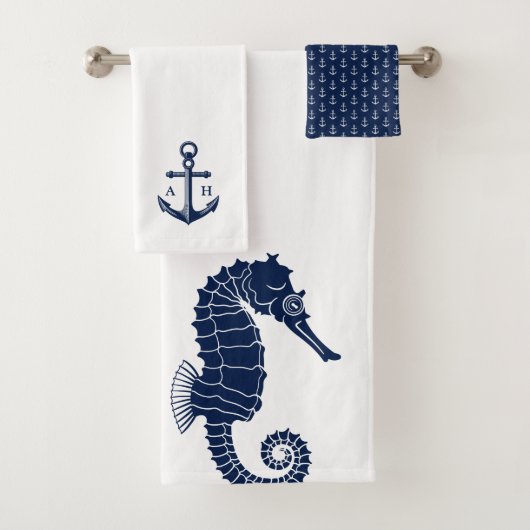Nautical Anchor Custom Monogrammen Navy Bad Handdoek (Insitu)