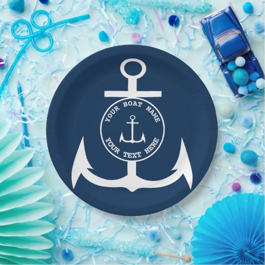 Nautical Anchor Custom Navy Blue 9" Papieren Bordje (Feest)