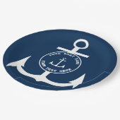 Nautical Anchor Custom Navy Blue 9" Papieren Bordje (Gekanteld)