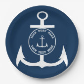 Nautical Anchor Custom Navy Blue 9" Papieren Bordje (Voorkant)