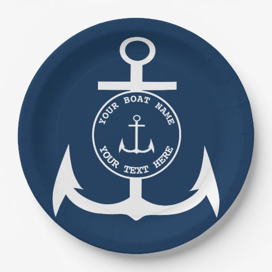 Nautical Anchor Custom Navy Blue 9" Papieren Bordje (Voorkant)