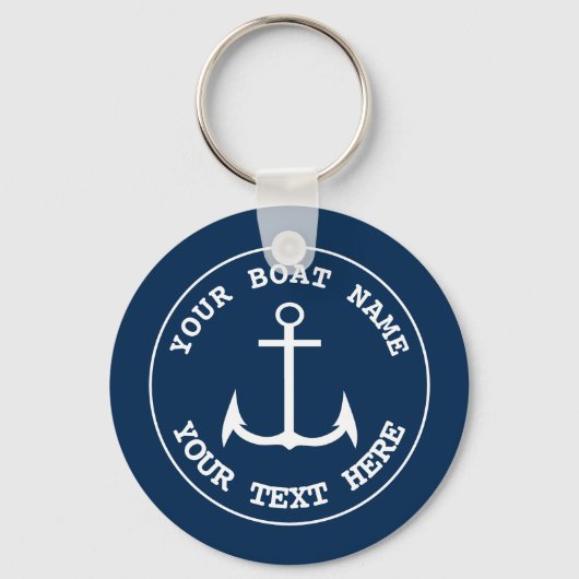 Nautical Anchor Custom Navy Blue Sleutelhanger (Voorkant)
