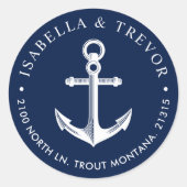 Nautical Anchor Custom Navy Ronde Sticker (Voorkant)