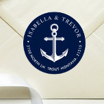 Nautical Anchor Custom Navy Ronde Sticker<br><div class="desc">Nautische anker aangepaste marine bruiloft stickers.</div>