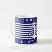 Nautical Anchor Design Navy Blue and White Stripe Koffiemok (Voorkant links)