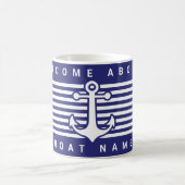 Nautical Anchor Design Navy Blue and White Stripe Koffiemok (Center)