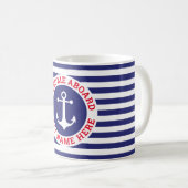 Nautical Anchor Design Navy Blue met witte streep Koffiemok (Voorkant rechts)