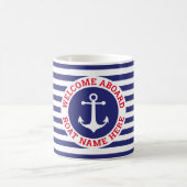 Nautical Anchor Design Navy Blue met witte streep Koffiemok (Center)