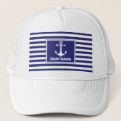 Nautical Anchor Design Navy Blue Striped Pet (Voorkant)
