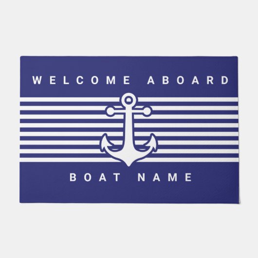 Nautical Anchor Design Navy Blue White Stripe deur Deurmat (Voorkant)